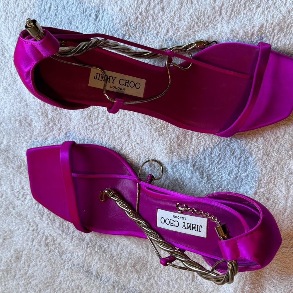 Jimmy Choo Fuchsia Heels with Gold Accents